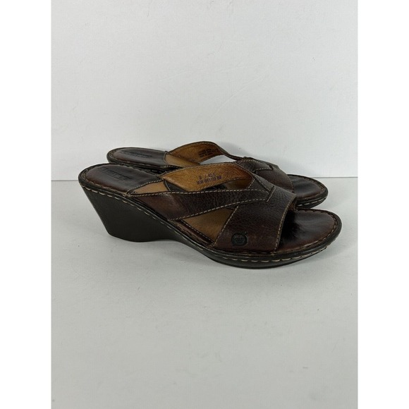 Born Sandals Brown Leather Open Toe Wedge Sandals Straps Size 9/40.5 - Picture 3 of 7